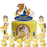 25PCS Beauty and The Beast Cake Decorations, Princess Belle Cupcake Toppers Cake Topper for Girls Kids Birthday Party Supplies
